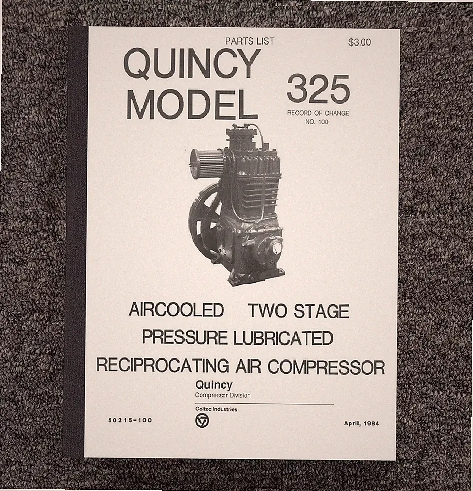 100 ROC RECIPROCATING AIR COMPRESSOR PARTS MANUAL FITS QUINCY MODEL 325 50215-10
